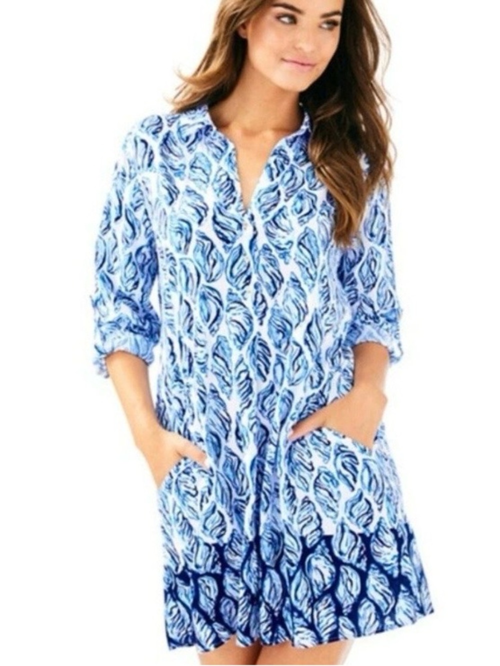 Lilly Pulitzer Blue Pop Up Coronado Crab Seashells Lillith Tunic Dress